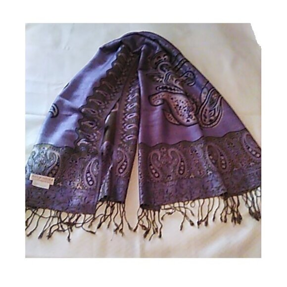 Pashmina Silk Scarf Wrap Lavender/Golden Tan 29" x 67" Elegant New  PS3. - Picture 3 of 5